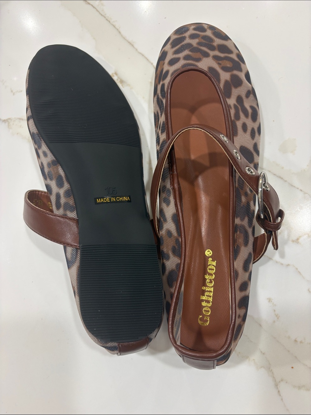 Leopard Print Mary Jane Flats in Brown